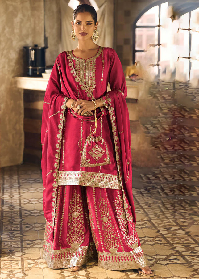 Pink Embroidered Sharara Suit