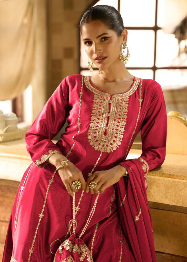 Pink Embroidered Sharara Suit