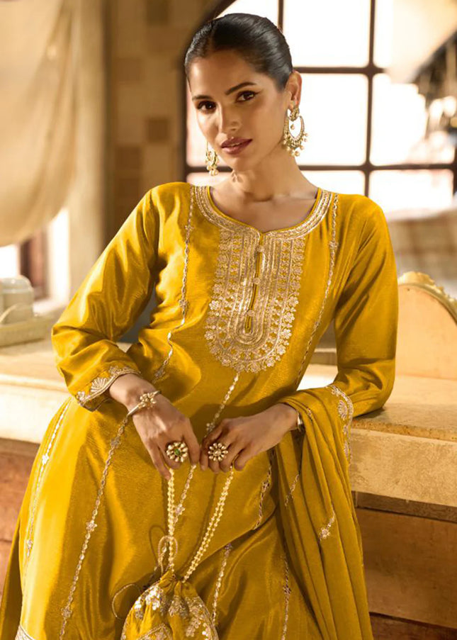 Yellow Embroidered Sharara Suit