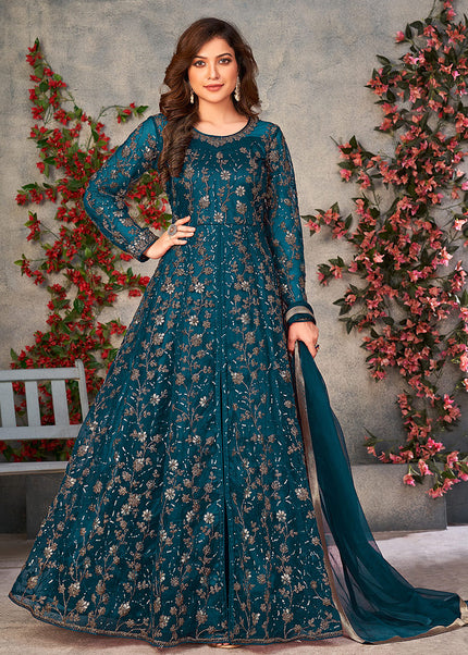 Teal and Gold Embroidered Anarkali