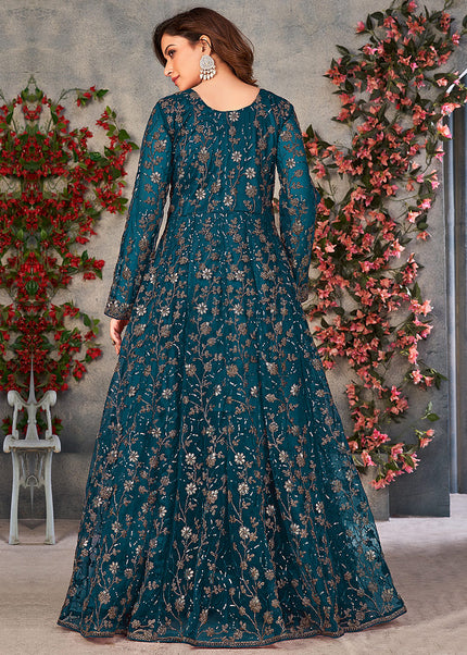 Teal and Gold Embroidered Anarkali