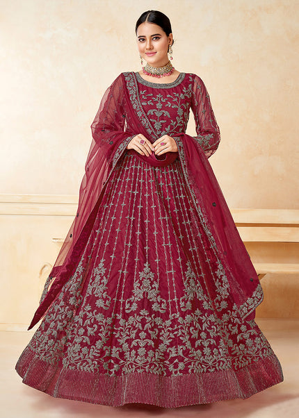 Red and Gold Embroidered Anarkali