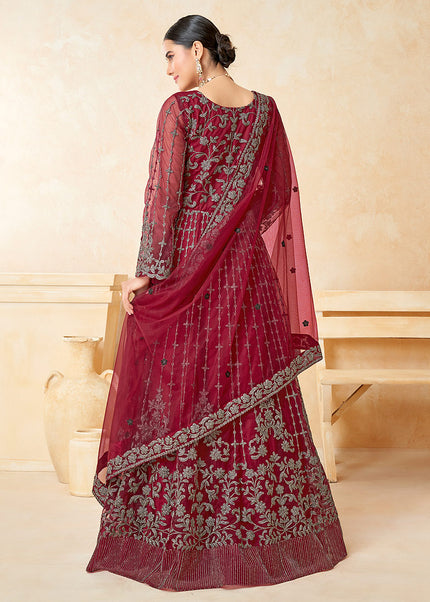 Red and Gold Embroidered Anarkali