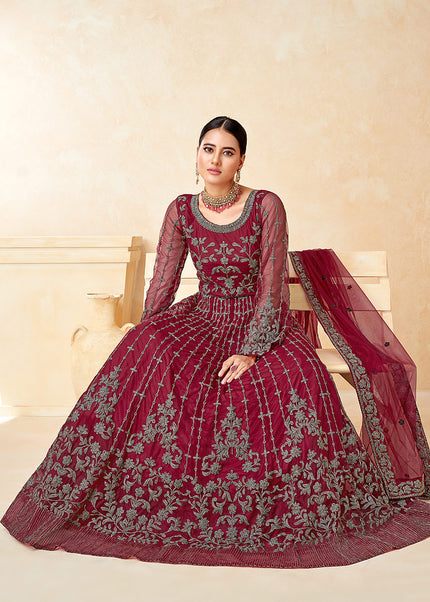 Red and Gold Embroidered Anarkali