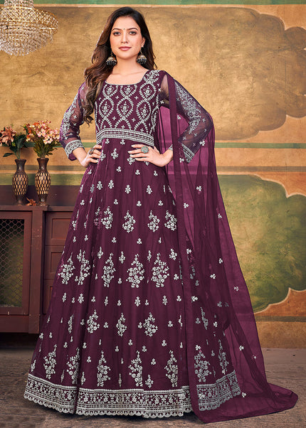 Wine and Gold Embroidered Anarkali