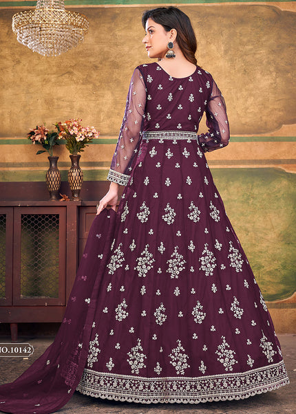 Wine and Gold Embroidered Anarkali