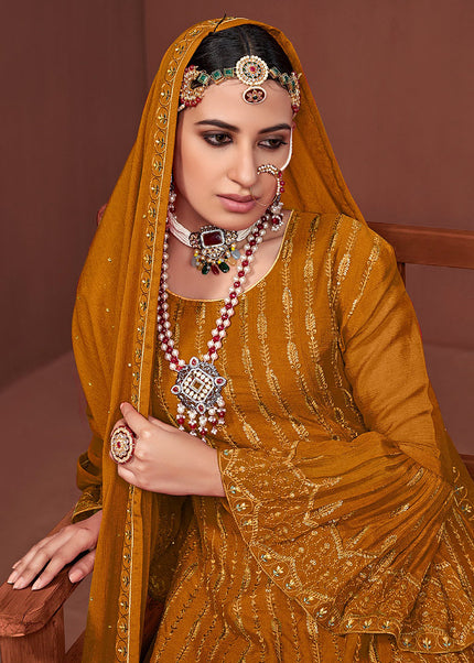 Mustard and Gold Embroidered Gharara Suit
