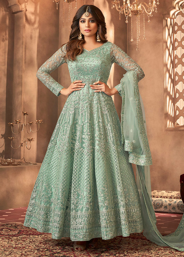 Mint Green Heavy Embroidered Anarkali