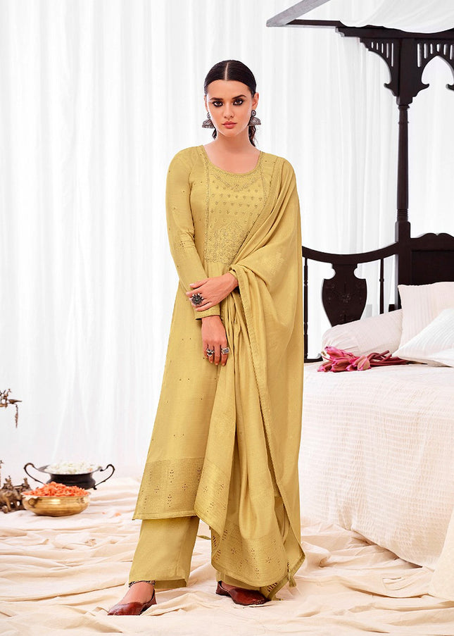 Beige Embroidered Pant Style Suit