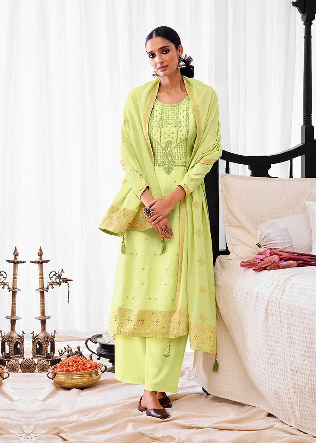 Light Green Embroidered Pant Style Suit