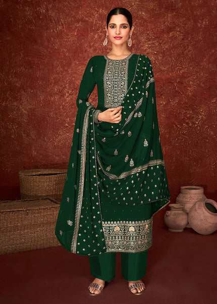 Green and Gold Embroidered Pant Style Suit