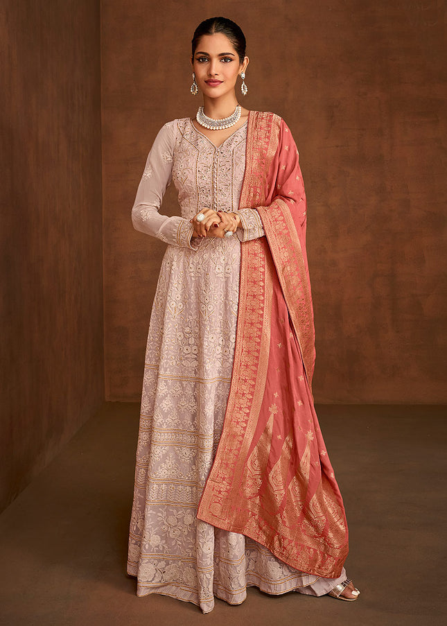 Blush and Peach Embroidered Sharara Suit