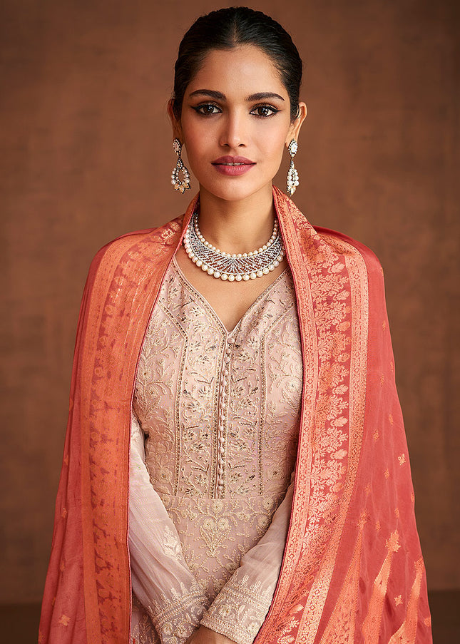 Blush and Peach Embroidered Sharara Suit