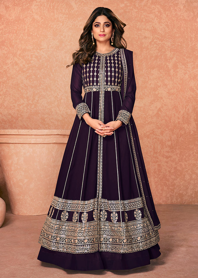 Purple and Gold Embroidered Lehenga Anarkali