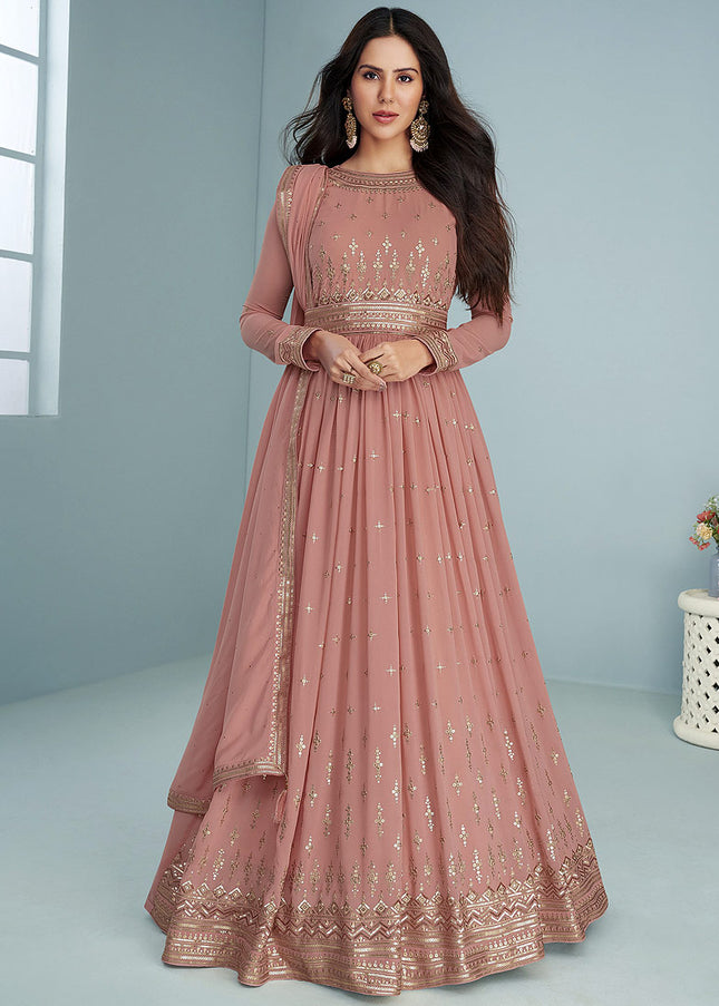 Peach and Gold Embroidered Anarkali