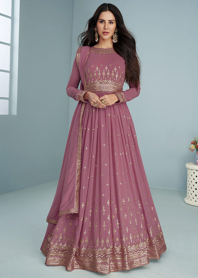 Light Purple and Gold Embroidered Anarkali