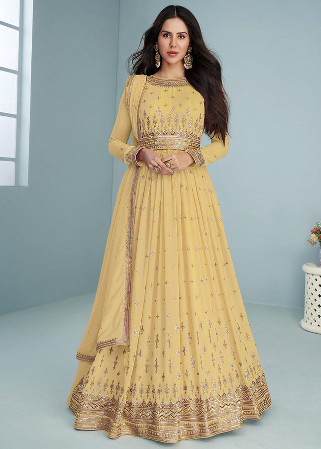 Yellow and Gold Embroidered Anarkali