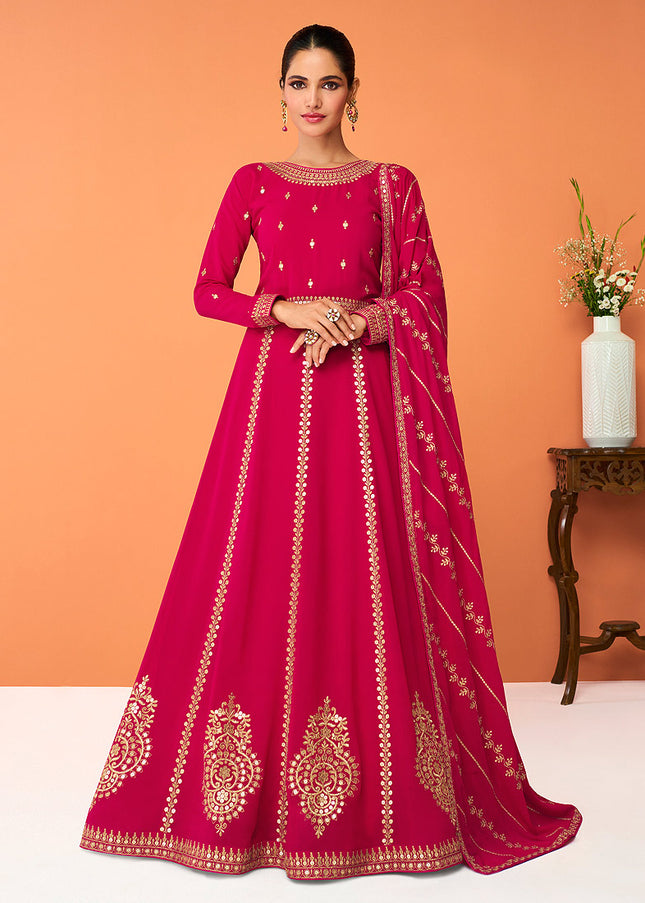 Pink and Gold Embroidered Anarkali