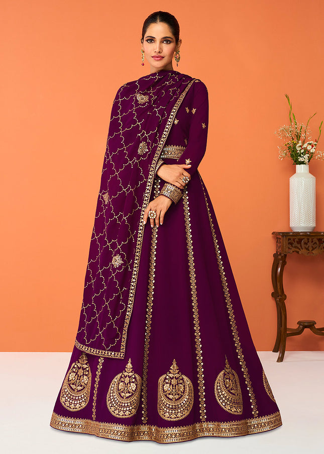 Purple and Gold Embroidered Anarkali