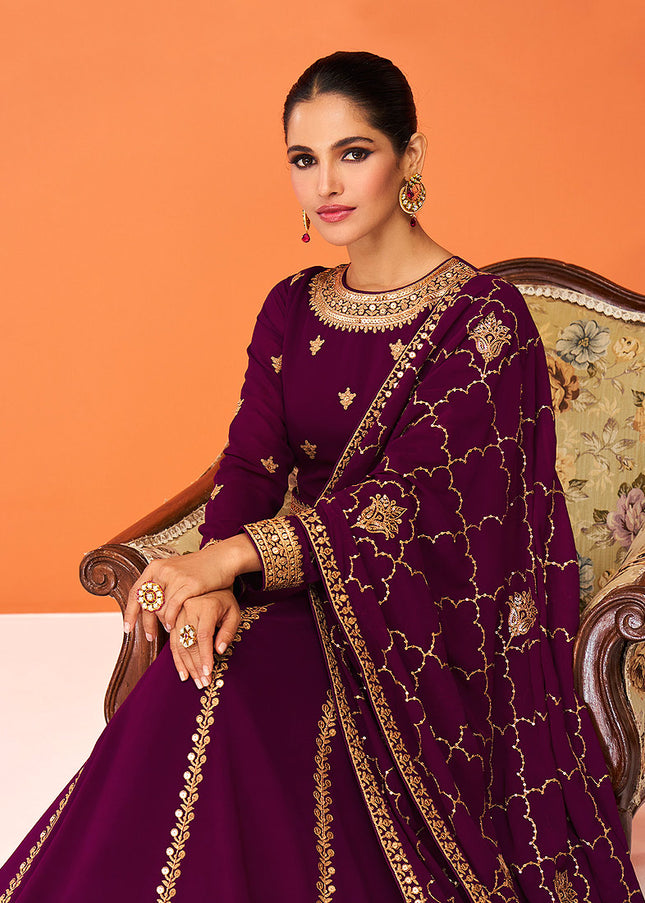 Purple and Gold Embroidered Anarkali