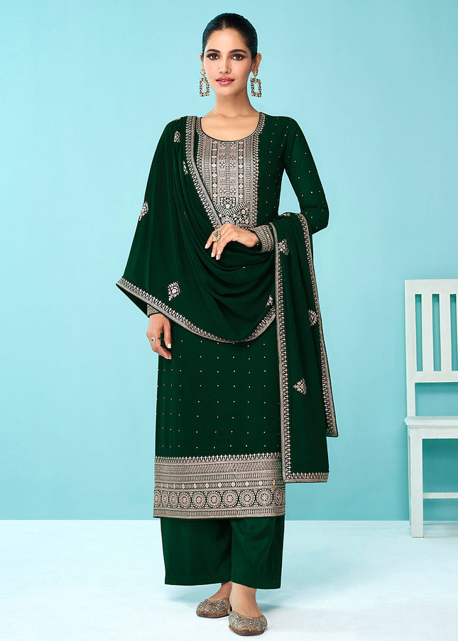 Green and Gold Embroidered Pant Style Suit