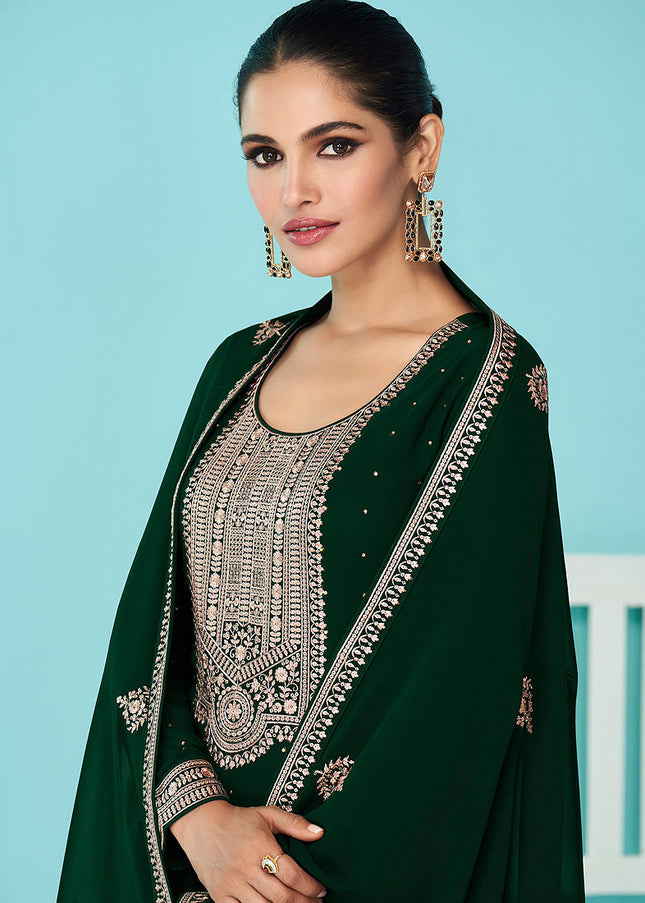 Green and Gold Embroidered Pant Style Suit