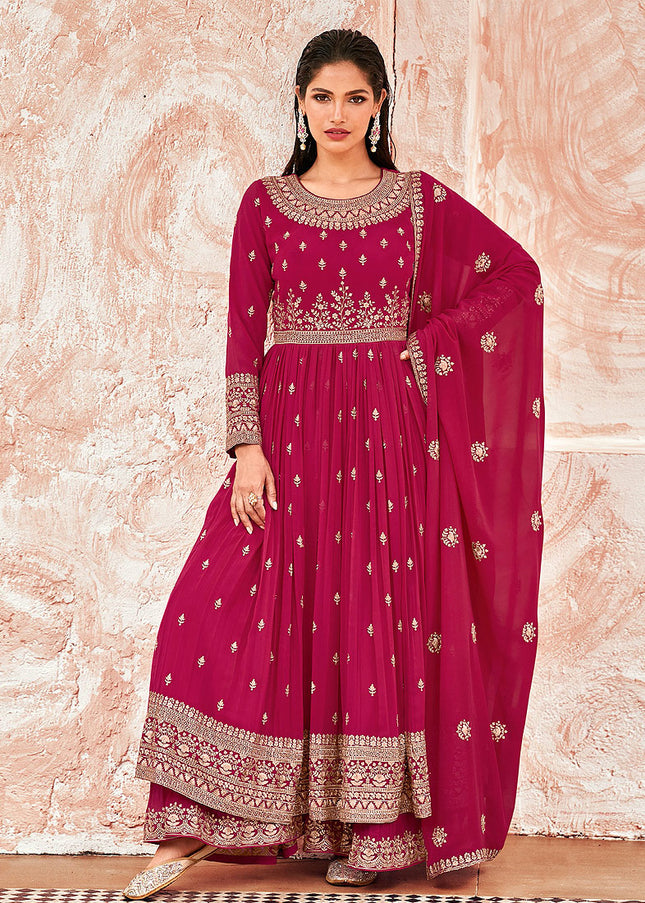 Pink and Gold Embroidered Sharara Suit