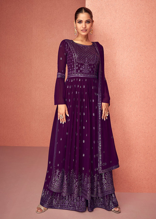 Purple and Gold Embroidered Sharara suit