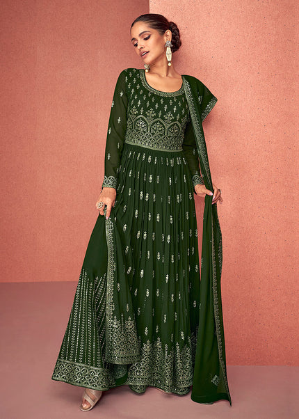 Green and Gold Embroidered Sharara suit