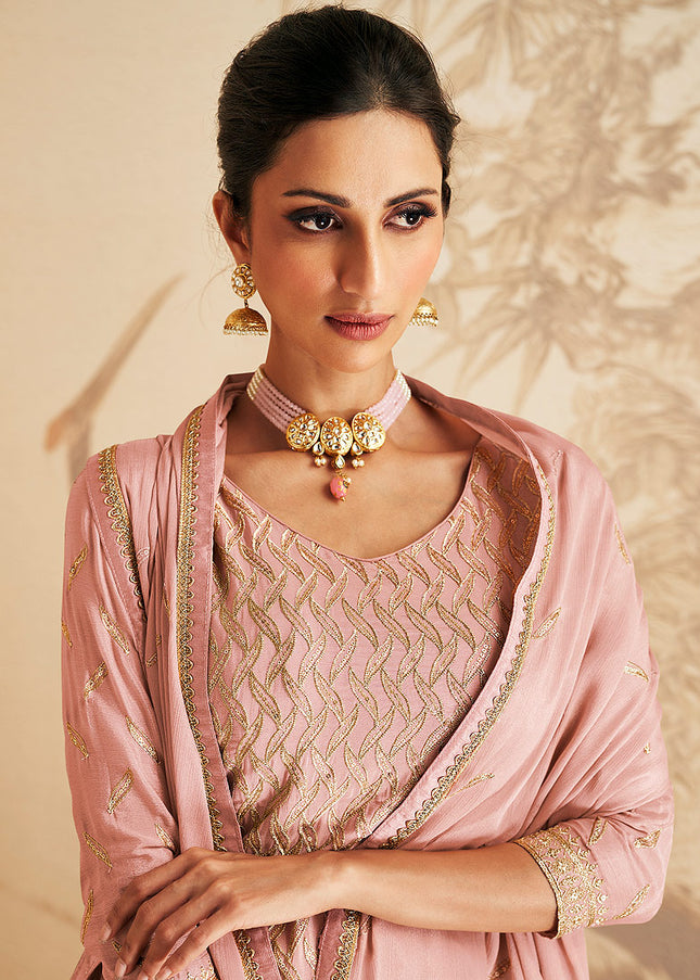 Pink and Gold Embroidered Sharara Suit