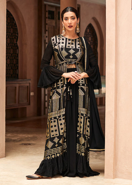 Black and Gold Embroidered Jacket Style Suit