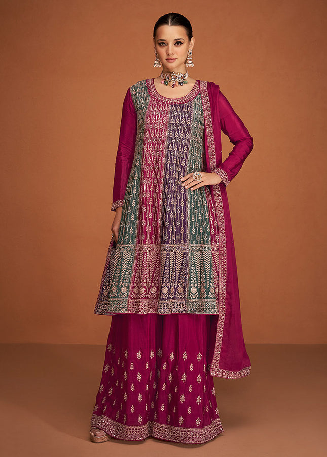 Pink Multicolor Embroidered Sharara Suit