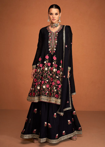 Black and Gold  Embroidered Sharara Suit
