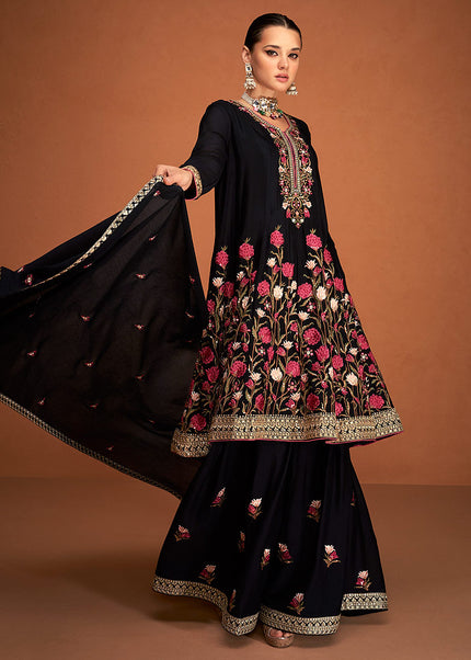 Black and Gold  Embroidered Sharara Suit