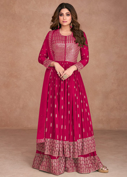 Pink and Gold Embroidered Sharara Suit