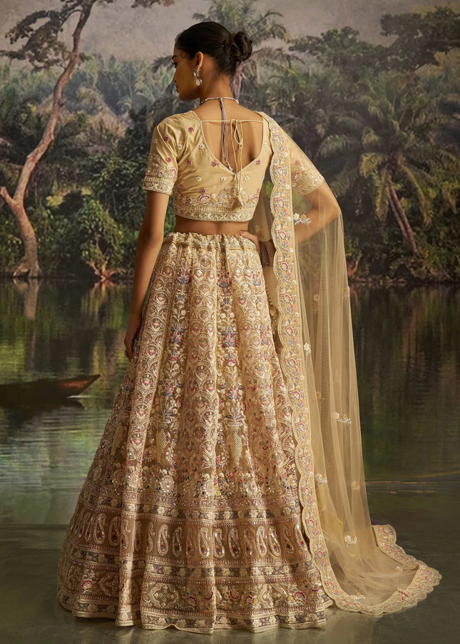 Cream Embroidered Lehenga Choli