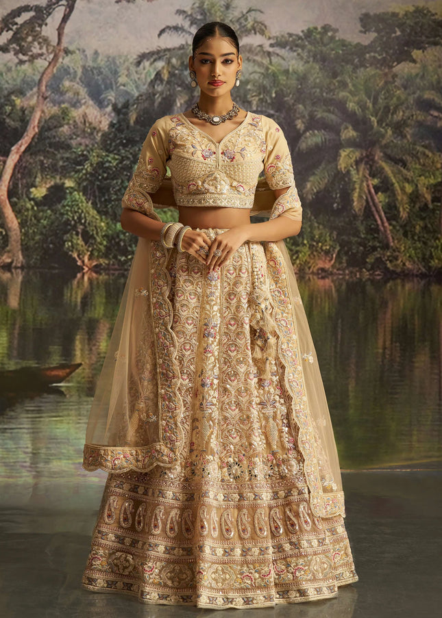 Cream Embroidered Lehenga Choli