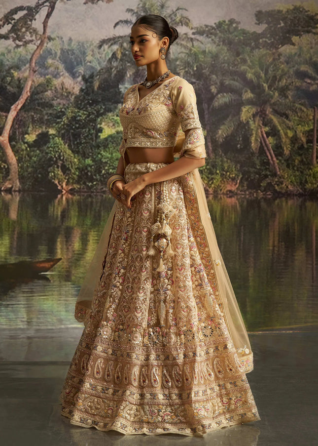 Cream Embroidered Lehenga Choli