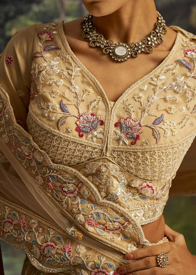 Cream Embroidered Lehenga Choli