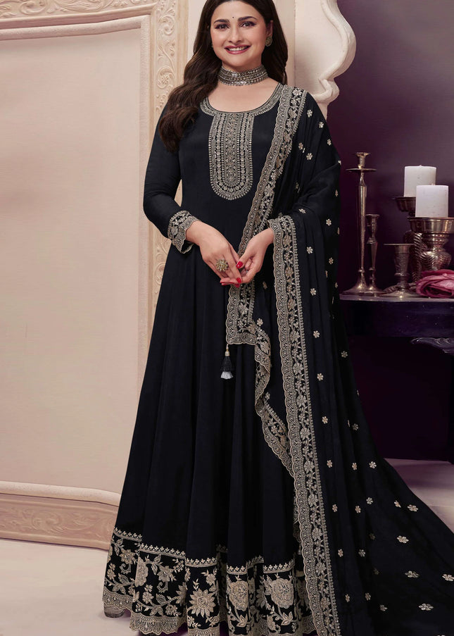 Black Embroidered Anarkali Gown