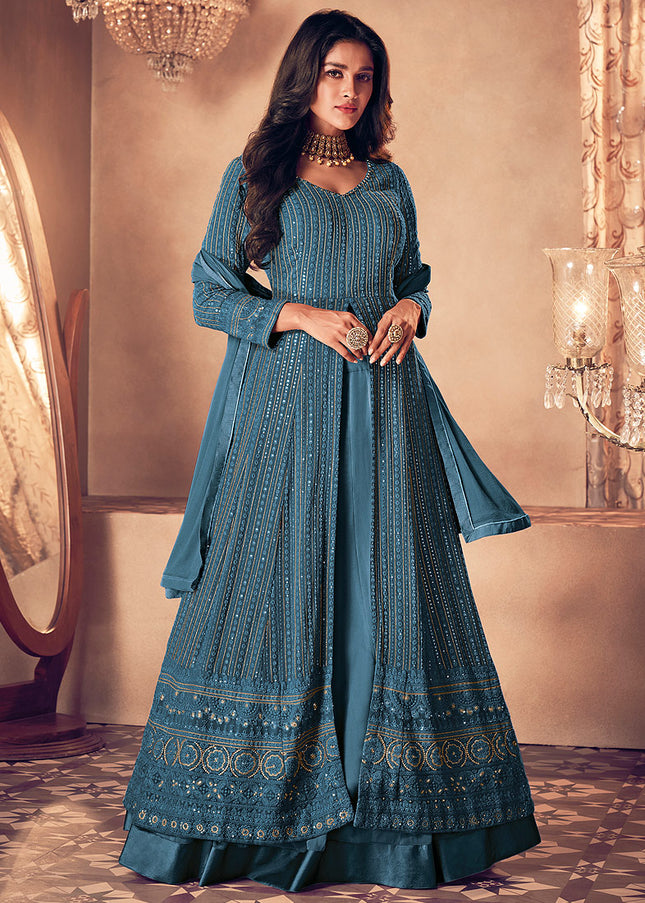 Blue Heavy Embroidered Lehenga Anarkali