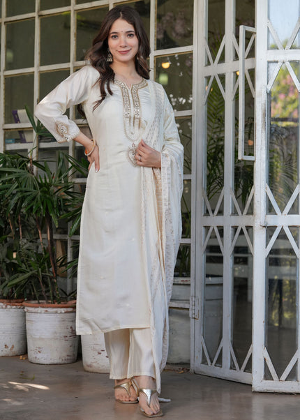 Offwhite Embroidered Pant Style Suit