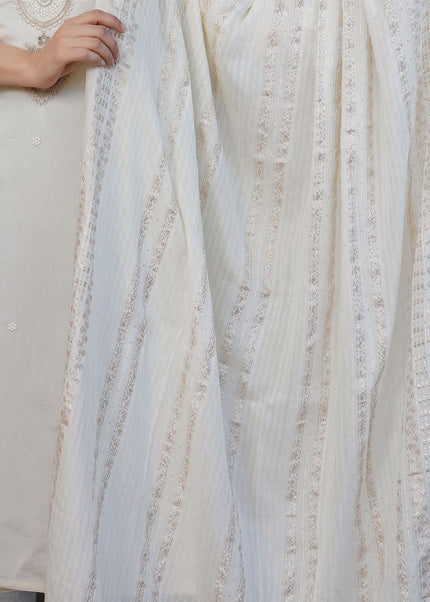 Offwhite Embroidered Pant Style Suit