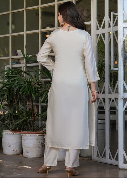 Offwhite Embroidered Pant Style Suit