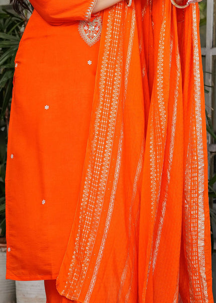 Orange Embroidered Pant Style Suit