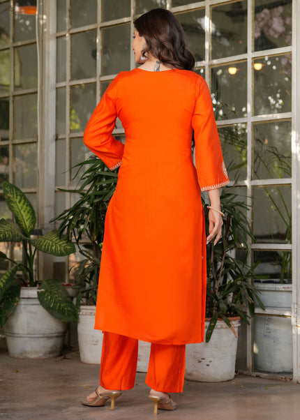 Orange Embroidered Pant Style Suit