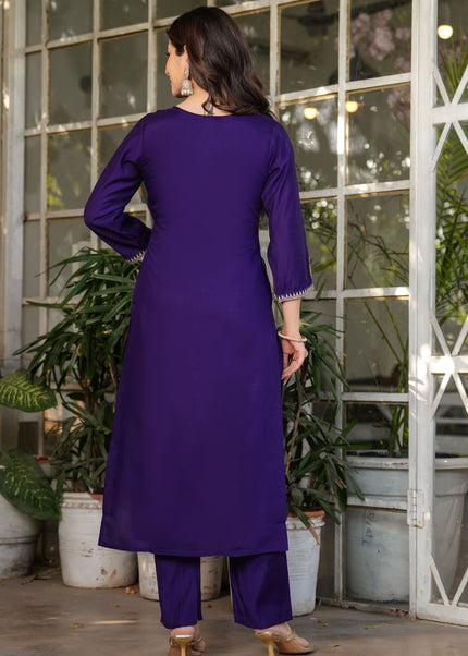 Purple Embroidered Pant Style Suit