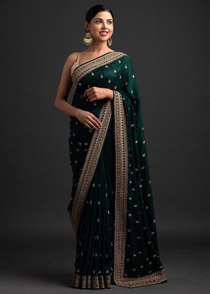Green and Gold Embroidered Saree