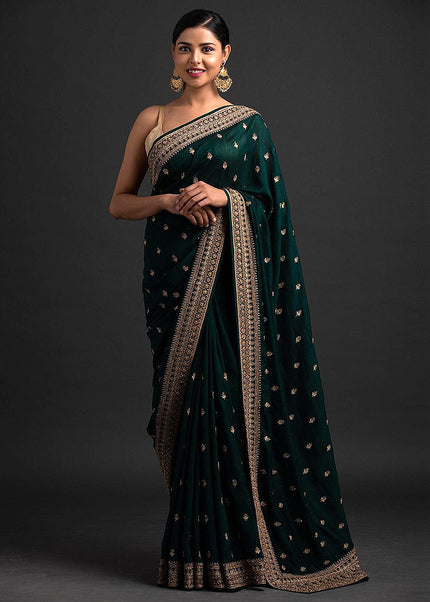Green and Gold Embroidered Saree