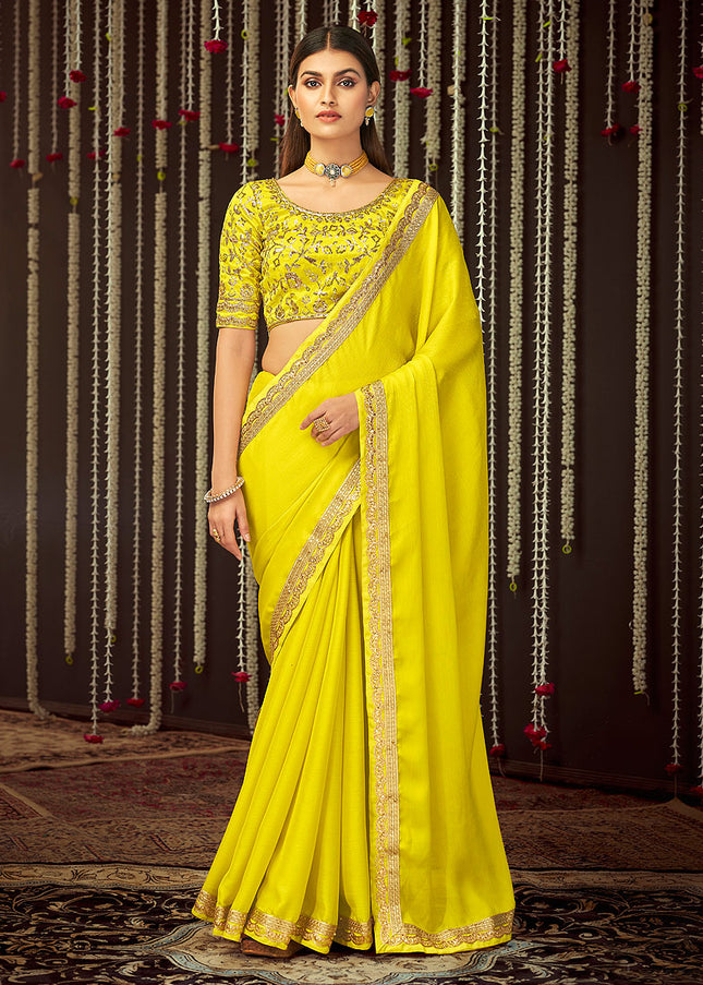 Yellow and Gold Embroidered Saree